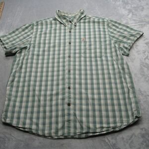Carhartt‎ Shirt Mens 2XL Green Cream Plaid Relaxed Fit Lightweight Button Down